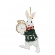 Gisela Graham White Rabbits with Pocket Watch Drum Resin Christmas Tree Decoration
