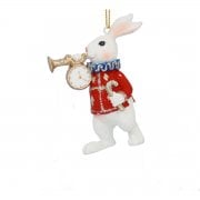 Gisela Graham White Rabbits with Pocket Watch Trumpet Resin Christmas Tree Decoration