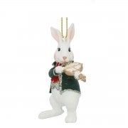 Gisela Graham White Rabbits with Pocket Watch Violin Resin Christmas Tree Decoration