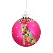 Gisela Graham Wild Animal Cheetah (Pink) Glass Bauble Christmas Tree Decoration