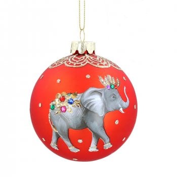 Gisela Graham  Wild Animal Elephant (Red) Glass Bauble Christmas Tree Decoration