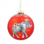 Gisela Graham Wild Animal Elephant (Red) Glass Bauble Christmas Tree Decoration