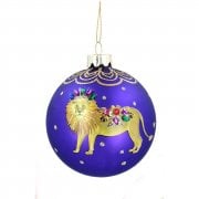 Gisela Graham Wild Animal Lion (Purple) Glass Bauble Christmas Tree Decoration