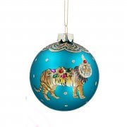 Gisela Graham Wild Animal Tiger (Turquoise) Glass Bauble Christmas Tree Decoration