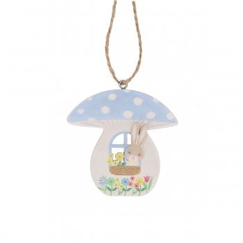 Gisela Graham  Wooden Bunny in a Blue Toadstool Hanging Spring Decoration