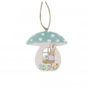 Gisela Graham Wooden Bunny in a Green Toadstool Hanging Spring Decoration