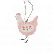 Gisela Graham Wooden Pink Hen with Flowers Hanging Spring Decoration