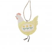 Gisela Graham Wooden Yellow Hen with Flowers Hanging Spring Decoration