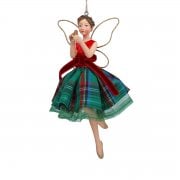 Gisela Graham Woodland Plaid Fairy with Green Tartan Dress Christmas Tree Decoration
