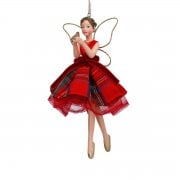 Gisela Graham Woodland Plaid Fairy with Red Tartan Dress Christmas Tree Decoration