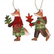 Gisela Graham Woodland Plaid Pair of Foxes Christmas Tree Decorations