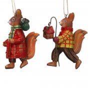 Gisela Graham Woodland Plaid Pair of Red Squirrels Christmas Tree Decorations