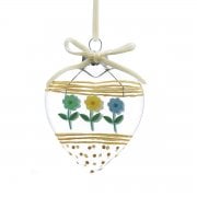 Gisela Graham Yellow Bows and Flowers Glass Heart with Velvet Ribbon Hanging Spring Decoration
