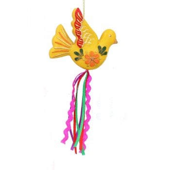 Gisela Graham  Yellow Floral Bird with Ribbons Christmas Tree Decoration