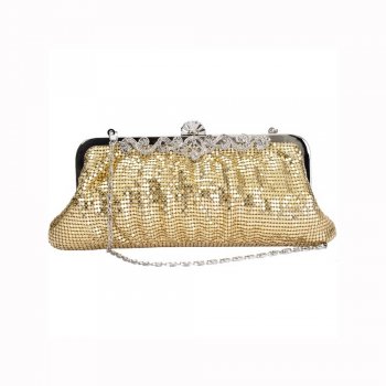 Gold Chainmail Clutch Evening Bag with Intricate Diamante Clasp
