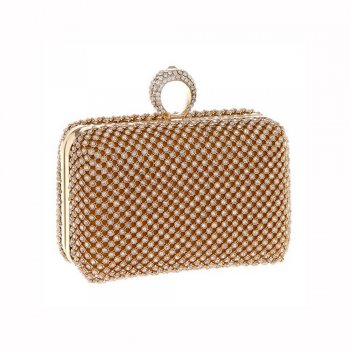 Gold Diamante Evening Bag topped with a crystal ring