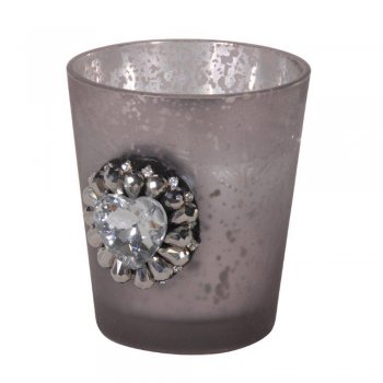 Grey Mercury Glass Jewel Candle Cup Tealight Votive Holder