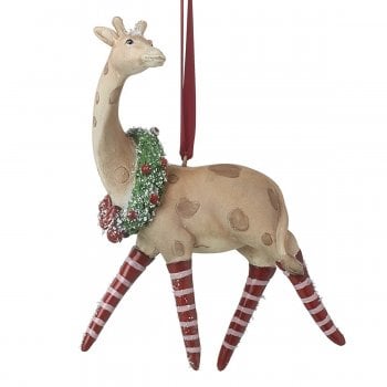 Heaven Sends  Giraffe with Wreath and Stripey Stockings Christmas Tree Decoration