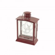 Heaven Sends Small Red Metal & Glass Storm Lantern with Reindeer & Merry Christmas Etched Glass