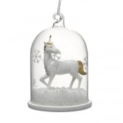 Heaven Sends White and Gold Unicorn in a Clear Glass Dome Christmas Tree Decoration