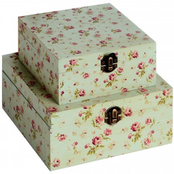 Kidston Style Turquoise Vintage Rose Set of Two Small Wooden Trinket Storage Boxes 