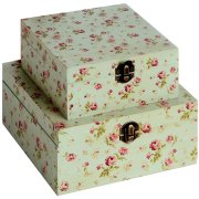 Kidston Style Turquoise Vintage Rose Set of Two Small Wooden Trinket Storage Boxes 