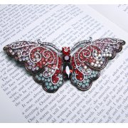 Large 13cm Red & Aqua Swarovski Crystal Butterfly Brooch
