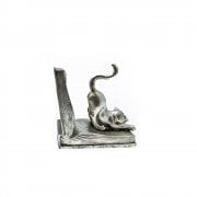 Silvered Curious Cat On An Open Book Bookend