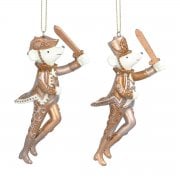 Pair of Gisela Graham Cream and Gold Resin Nutcracker Soldier Mice Christmas Tree Decoration