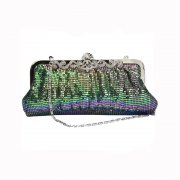 Peacock Chainmail Clutch Evening Bag with Intricate Diamante Clasp