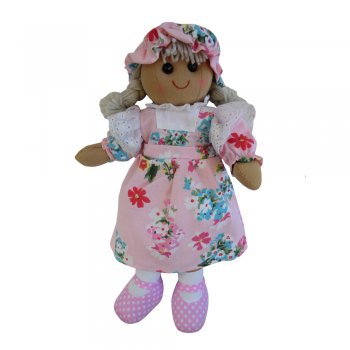 Powell Craft  40cm Rag Doll with a Pink Floral Dress & Mop Cap