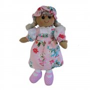 Powell Craft 40cm Rag Doll with a Pink Floral Dress & Mop Cap