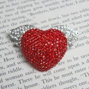 Red Swarovski Crystal Heart with Wings Brooch