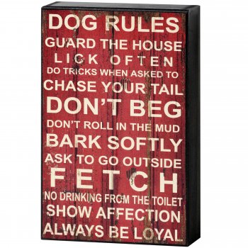 Red & White The Dog's Rules Shelf Wall Plaque