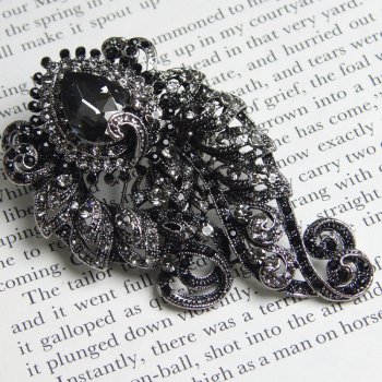 Rosie Fox  Jet & Pewter Baroque Brooch Hair Accessory