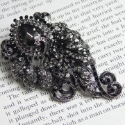 Rosie Fox Jet & Pewter Baroque Brooch Hair Accessory