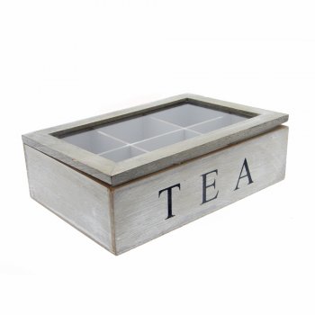 Shabby Chic Grey Wash Tea Bag Storage Box with Perspex Lid