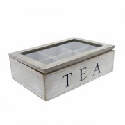 Shabby Chic Grey Wash Tea Bag Storage Box with Perspex Lid