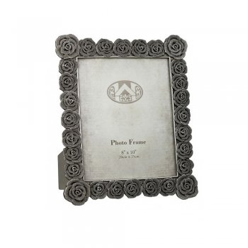 Silver Beaded Roses 8"x 10" Photo Frame