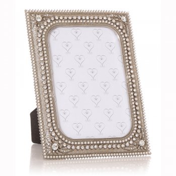 Silver Coloured Pearl & Flower with Diamante Border 7"x 5" Photo Frame