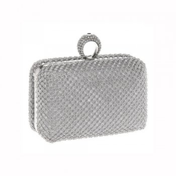 Silver Diamante Evening Bag topped with a crystal ring