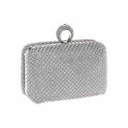 Silver Diamante Evening Bag topped with a crystal ring