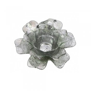 Silver Open Daffodil Flower Glass Tealight Holder