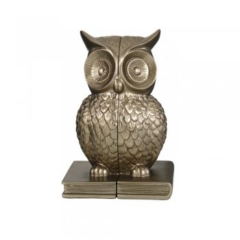 Soft Gold Coloured Owl Sitting on a Book Pair of Bookends