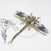 Swarovski Crystal Black & Grey Long-Tail Dragonfly Brooch