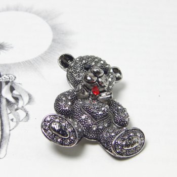 Swarovski Crystal Black Sweetheart Teddy Bear Brooch