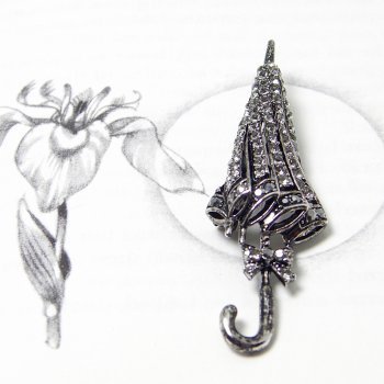 Swarovski Crystal Black Umbrella Brooch