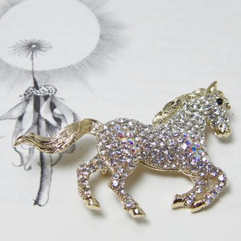Swarovski Crystal Clear & Gold Horse Brooch