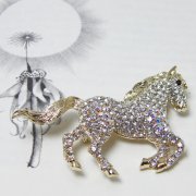 Swarovski Crystal Clear & Gold Horse Brooch