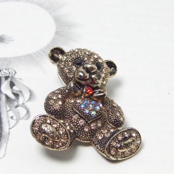 Swarovski Crystal Topaz Brown Sweetheart Teddy Bear Brooch